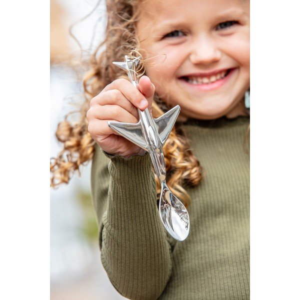 Cucchiaio da bambini argentato in acciaio inox Plane – Zilverstad-image-1