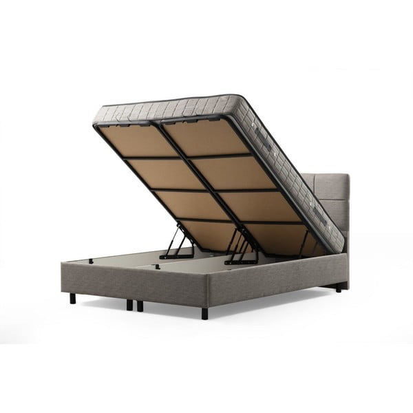 Letto matrimoniale in grigio chiaro imbottito con spazio contenitivo con rete inclusa 160x200 cm Vitalia – Kalune Design-image-2