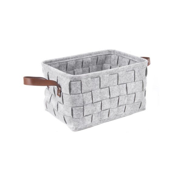 Světle šedý úložný košík s koženými úchyty PT LIVING Storage, délka 38 cm
