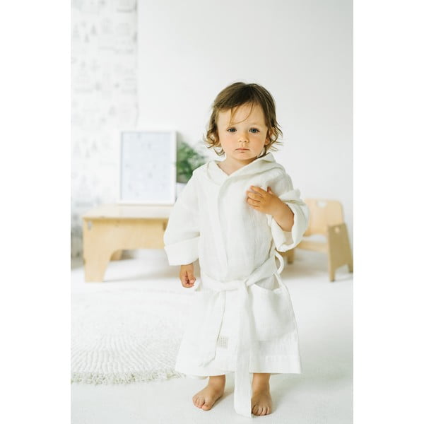 Accappatoio per bambini in lino bianco Natura, taglia 122 - 128 White - Linen Tales-image-2