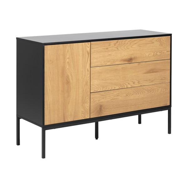 Cassettiera bassa nera-color legno naturale effetto rovere 120x82 cm Seaford - Actona-image-2