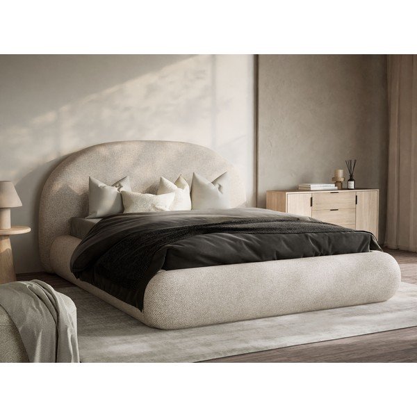 Letto matrimoniale imbottito color crema con contenitore con rete inclusa 140x200 cm Maumere – Maison de Rêve-image-1