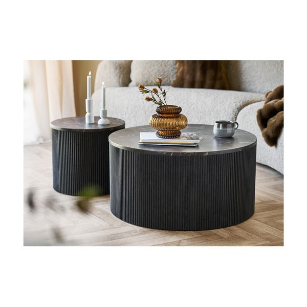 Tavolino da salotto rotondo marrone scuro con piano effetto marmo ø 80 cm Rota – House Nordic-image-2