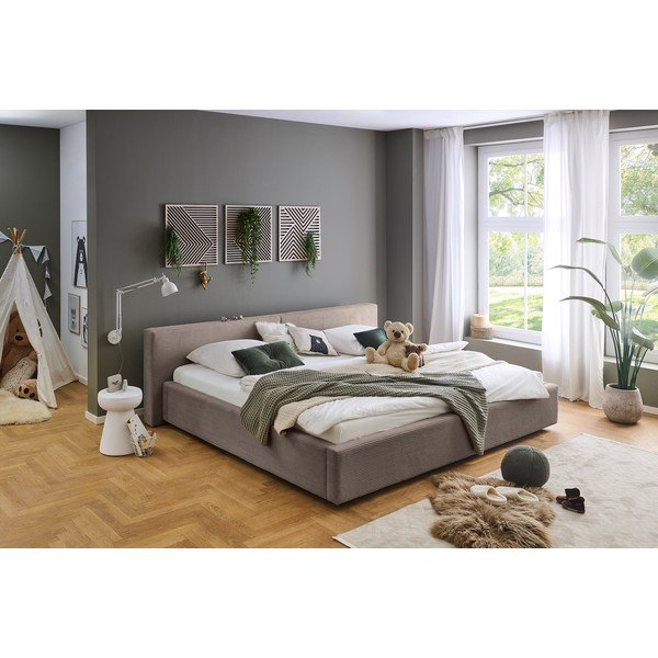 Letto matrimoniale imbottito grigio tortora con contenitore con rete inclusa 200x240 cm Cube – Meise Möbel-image-4