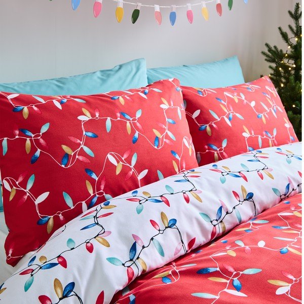 Biancheria da letto singola in microfibra rossa 135x200 cm Christmas Lights - Catherine Lansfield-image-3