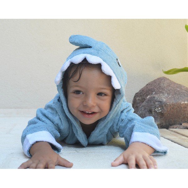 Accappatoio per neonato in cotone blu taglia S Shark - Rocket Baby-image-4
