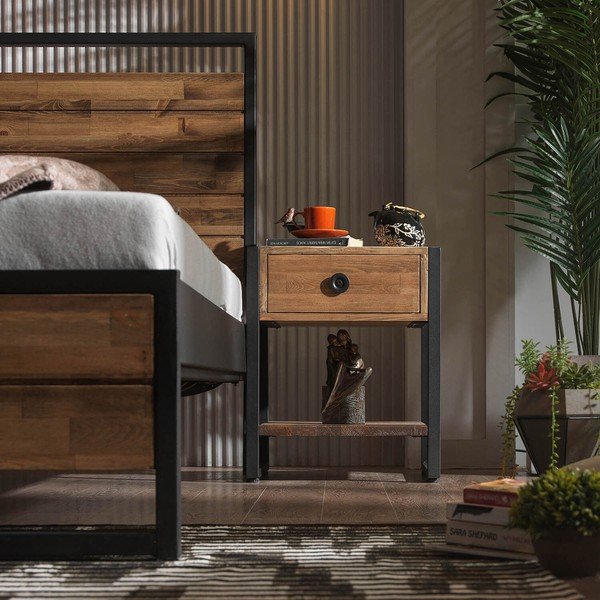 Letto matrimoniale con griglia in colore nero-naturale 140x200 cm Ariane - Kalune Design-image-4