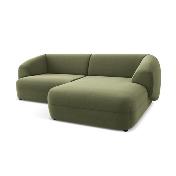 Divano angolare verde (con penisola a destra) con rivestimento in velluto Moana – Makamii-image-3