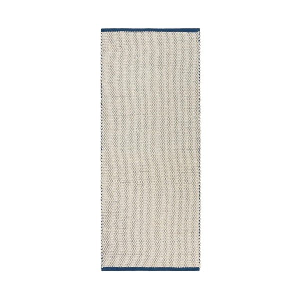 Passatoia blu/beige in lana tessuta a mano 80x170 cm Lenu – noo.ma