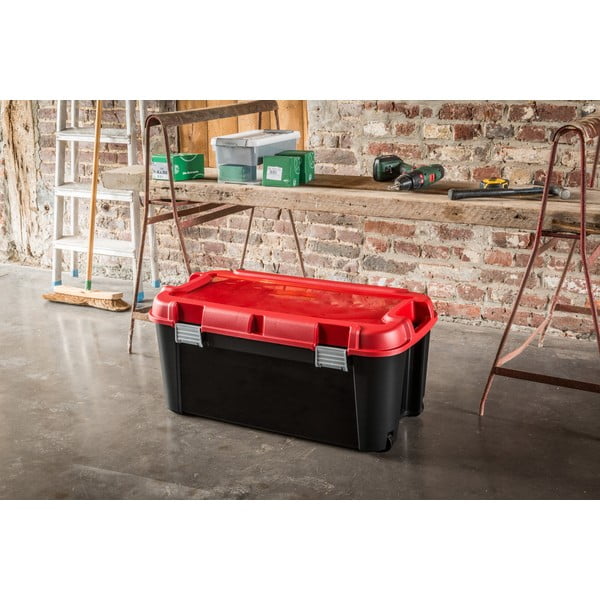 Scatola di plastica rossa e nera con coperchio 79,5x39,5x37 cm Totem - Curver-image-1