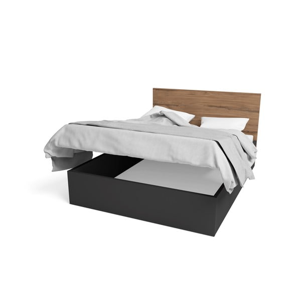 Letto matrimoniale nero con contenitore e griglia 160x200 cm Malta - Marckeric-image-2