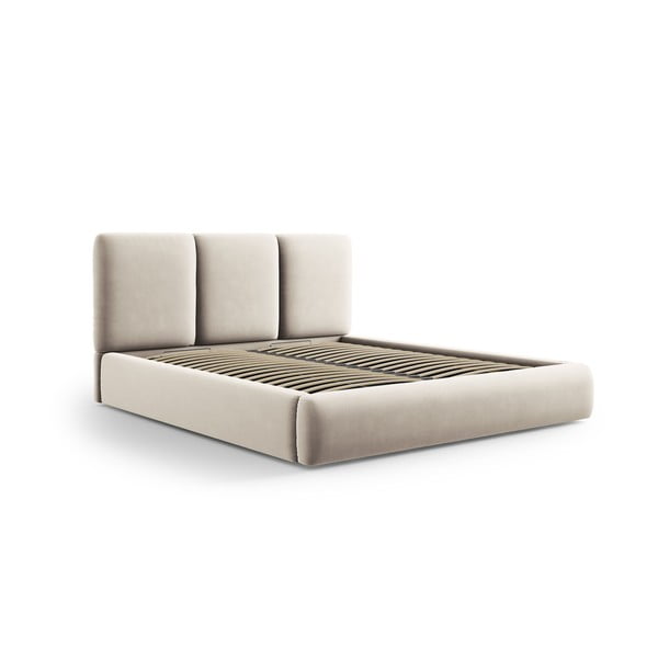 Letto matrimoniale imbottito color crema in velluto con contenitore con rete inclusa 180x200 cm Brody – Mazzini Beds