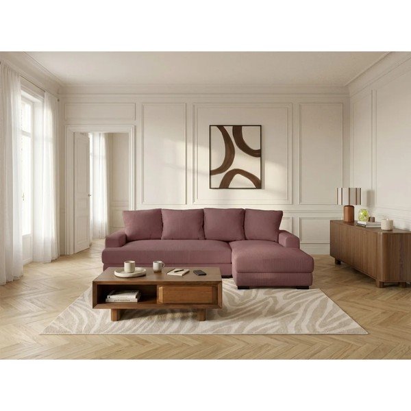 Divano angolare rosa allungabile/con contenitore (con penisola a destra/con chaise lounge) con rivestimento in velluto a coste Campi – Bobochic Paris-image-2