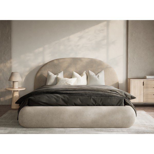 Letto matrimoniale imbottito beige con contenitore con rete inclusa 140x200 cm Maumere – Maison de Rêve-image-4