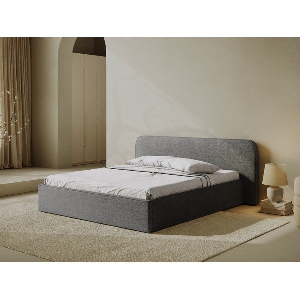 Letto matrimoniale imbottito grigio scuro con contenitore e rete inclusi 160x200 cm Elizabeth – Micadoni -image-1
