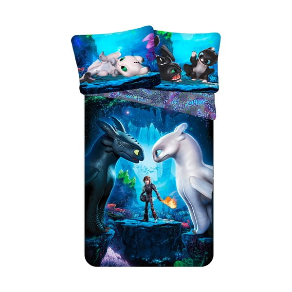 Biancheria da letto per bambini in cotone blu per letto singolo 140x200 cm How To Train Your Dragon - Jerry Fabrics