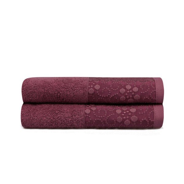 Set di 2 asciugamani in puro cotone rosso scuro Grande, 50 x 90 cm - Soft Kiss-image-1