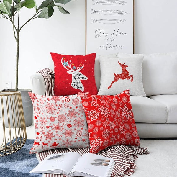 Set di 4 federe natalizie con renna, 55 x 55 cm - Minimalist Cushion Covers