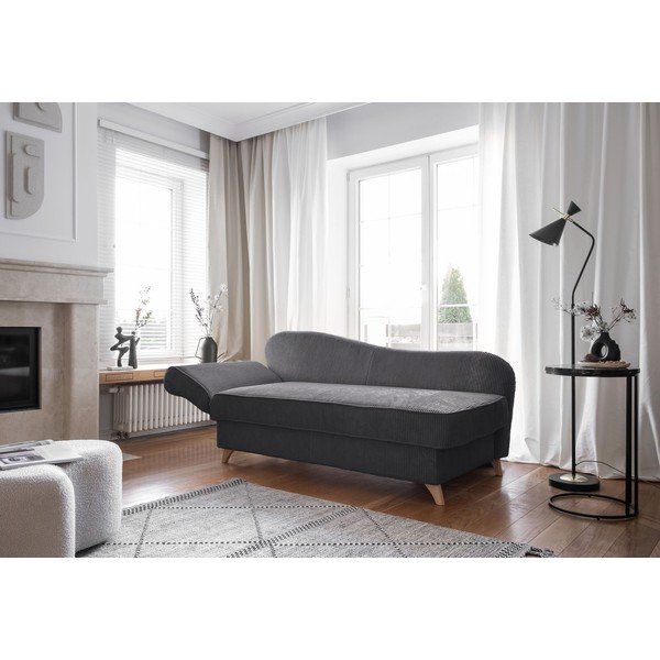Chaise longue grigia (con penisola a sinistra) con rivestimento in velluto a coste Chic Charlotte – Miuform-image-3