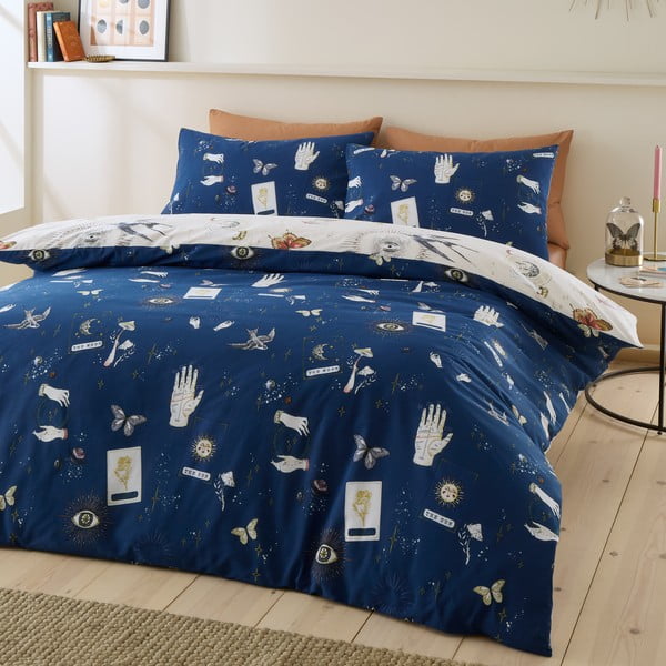 Set copripiumino e federa blu e color crema per letto matrimoniale 200x200 cm Astrology – Sassy B-image-2