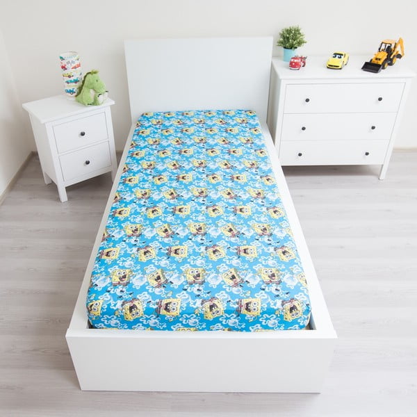 Lenzuolo con angoli per bambini blu in cotone 90x200 cm Sponge Bob "Blue" – Jerry Fabrics-image-1