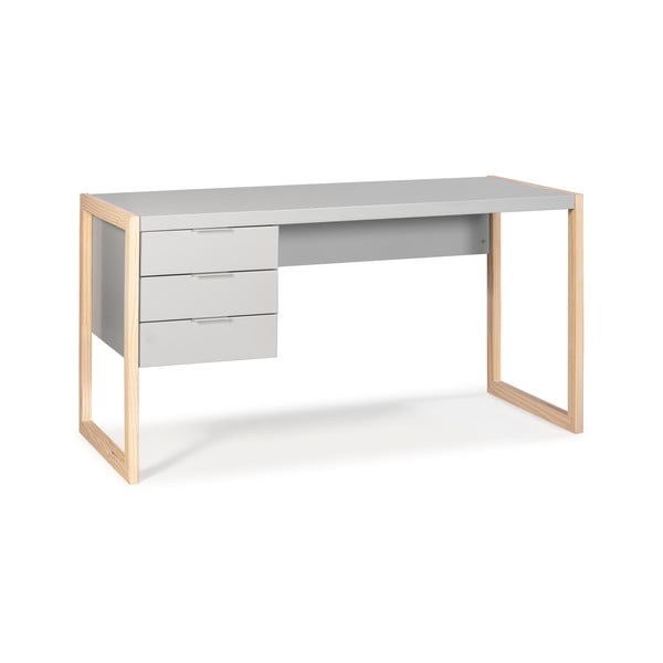 Scrivania grigia con gambe in legno di pino Frank - Marckeric-image-2