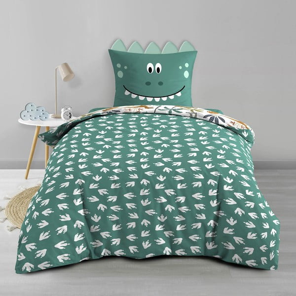 Set copripiumino e federa da bambini bianco/verde in cotone per letto singolo 140x200 cm Dina – douceur d'intérieur-image-1