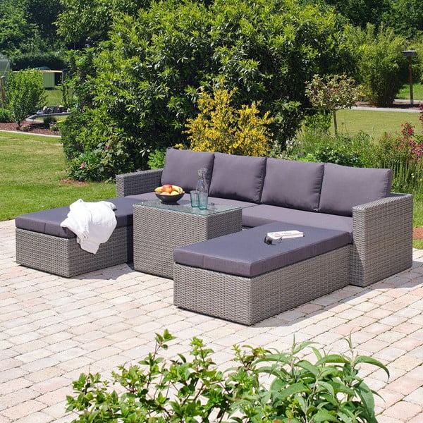 Set da giardino in rattan artificiale grigio per 4 persone Drammen - Bonami Selection-image-4