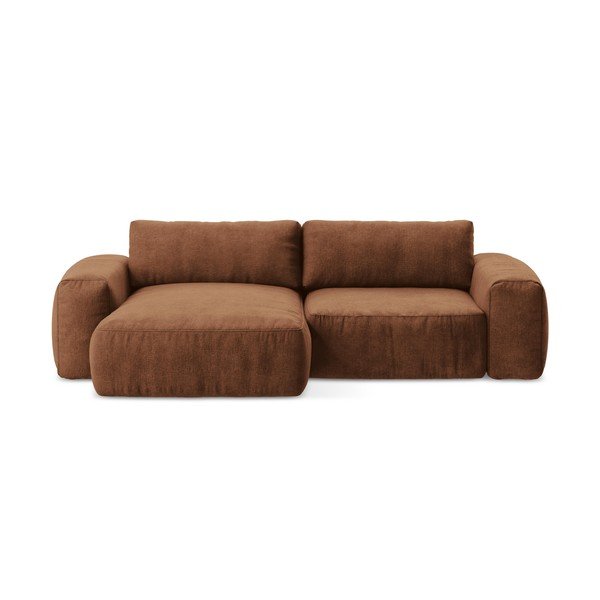 Divano angolare color terracotta allungabile (con penisola a sinistra/con chaise lounge) con rivestimento in ciniglia Kuki – Makamii