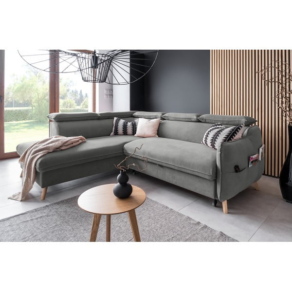 Divano letto angolare in velluto grigio chiaro (angolo sinistro) Sweet Harmony - Miuform-image-4