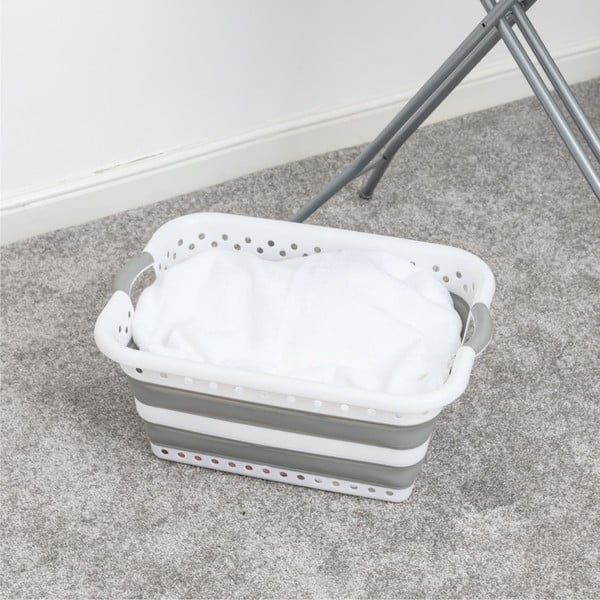 Cesto portabiancheria in plastica bianco-grigio 40 l - Addis-image-1