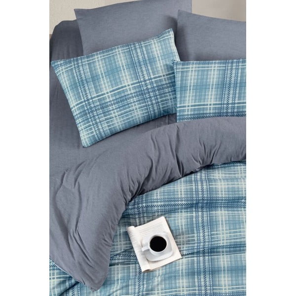 Biancheria da letto blu per letto matrimoniale/per letto prolungato con lenzuolo incluso/4 pz 200x220 cm Ekose – Mila Home-image-2