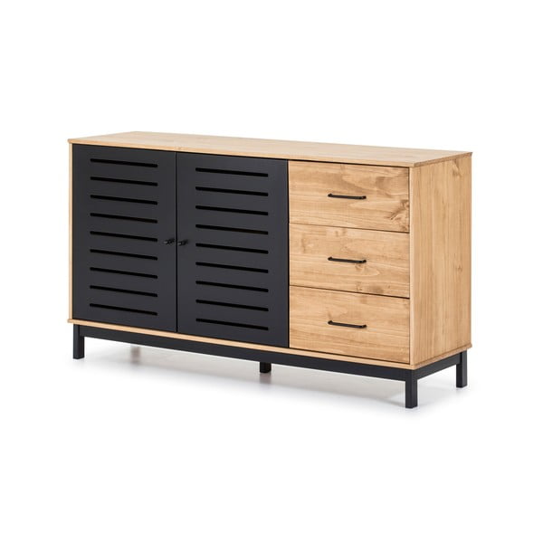 Cassettiera con struttura in legno e dettagli neri , larghezza 141 cm Alessia - Marckeric-image-3