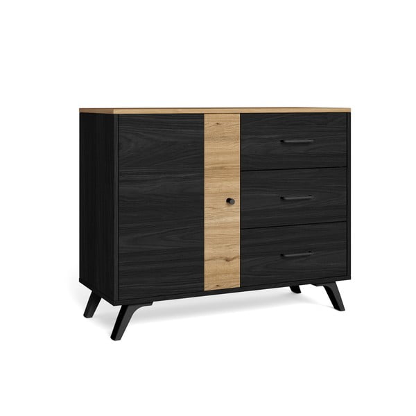 Cassettiera bassa in rovere nero/naturale 92x81 cm Texas - Marckeric-image-2