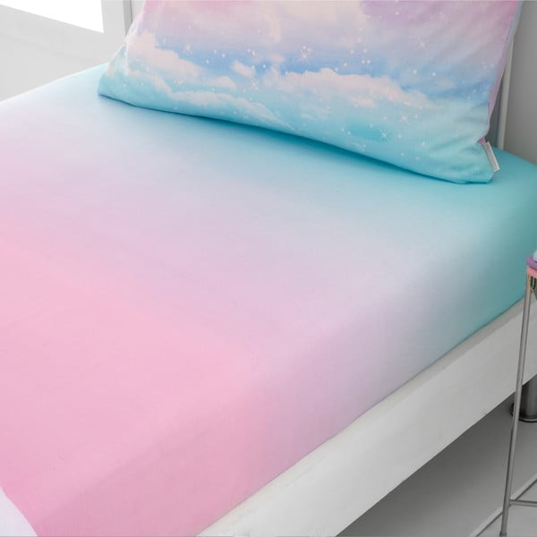 Lenzuolo con angoli per bambini blu e rosa per letto singolo 90x190 cm Ombre Rainbow Clouds – Catherine Lansfield-image-1
