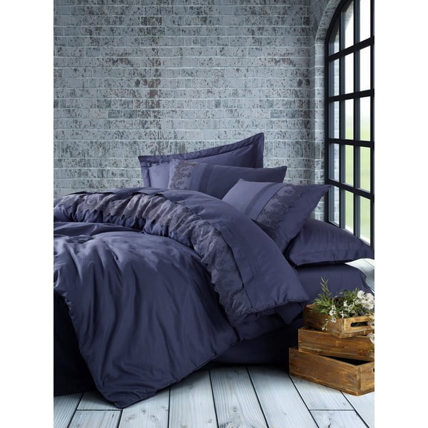 Biancheria da letto in cotone blu scuro con lenzuolo Cotton Box , 200 x 220 cm Enzo - Mijolnir