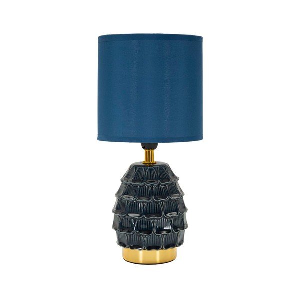 Lampada da tavolo blu in ceramica con paralume in tessuto (altezza totale 30,5 cm) Pigny – Mauro Ferretti