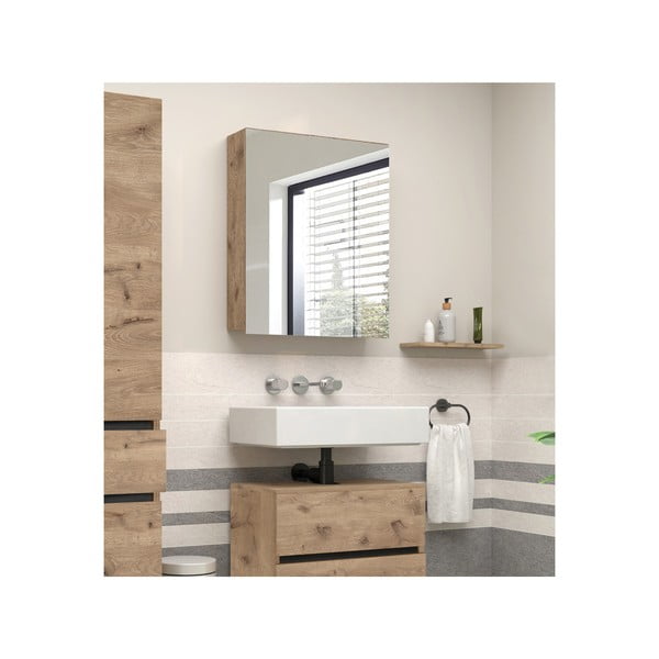 Mobile bagno effetto quercia colore naturale da parete con specchio 60x70 cm Wisla - Støraa-image-4