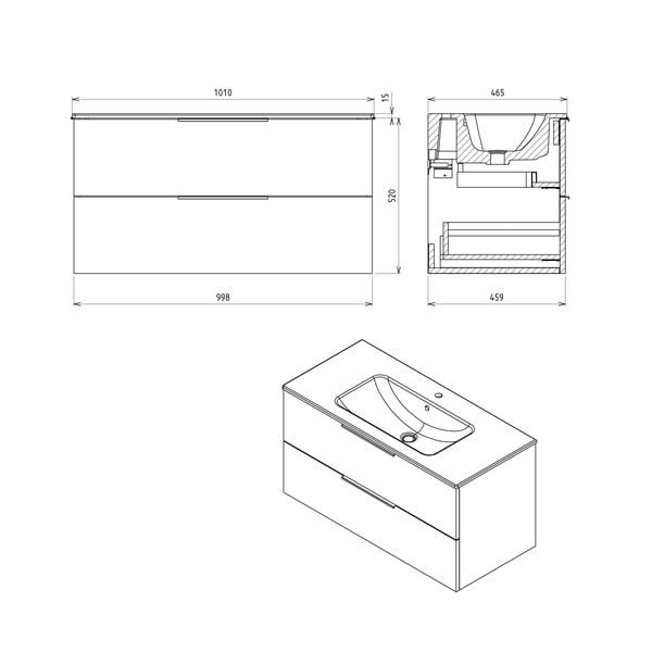Mobile senza lavabo di colore naturale con effetto rovere da appendere 100x52 cm Cirasa – Sapho-image-3