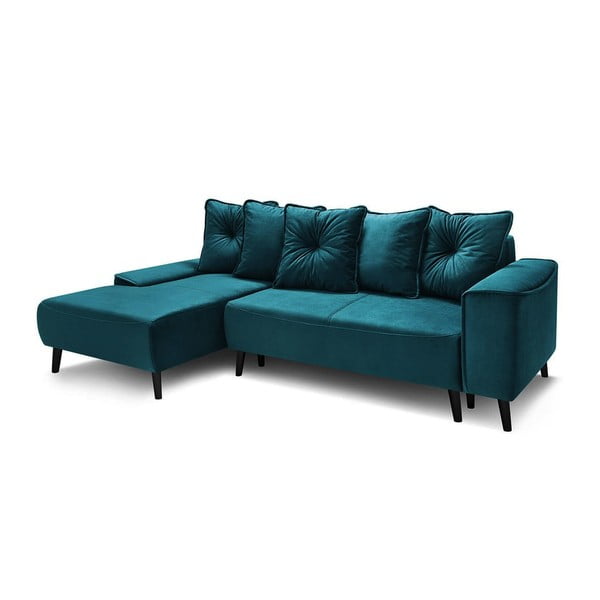 Divano letto in velluto color petrolio Hera Bis, angolo sinistro - Bobochic Paris