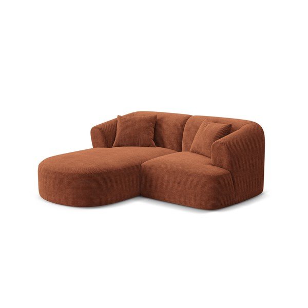 Divano angolare color terracotta (con penisola a sinistra/con chaise lounge) con rivestimento in velluto a coste Campi – Cosmopolitan Design-image-1