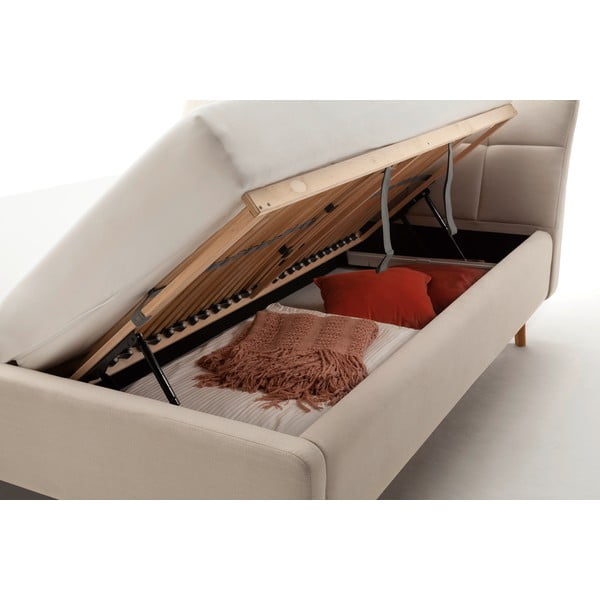 Letto matrimoniale imbottito beige con contenitore con rete inclusa 180x200 cm Mila – Meise Möbel-image-1