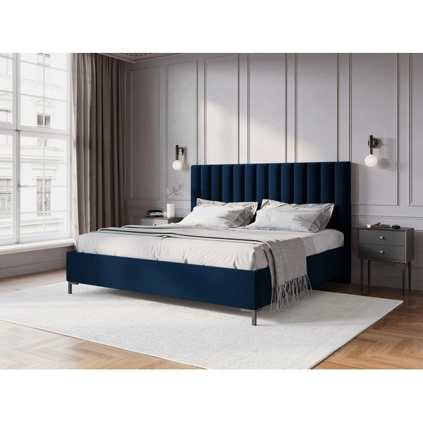 Letto matrimoniale imbottito blu scuro con contenitore con griglia 140x200 cm Casey - Mazzini Beds-image-1