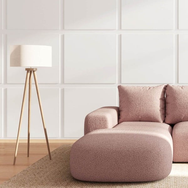 Divano angolare rosa (con penisola a sinistra e chaise lounge) rivestito in bouclé Monce – Rodier-image-3