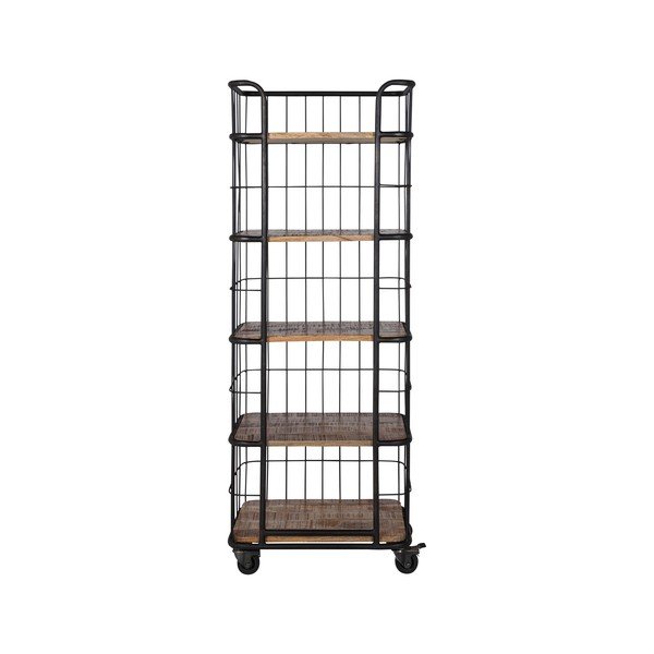 Černý policový díl s policemi z mangového dřeva Canett Cabinet, šířka 60 cm