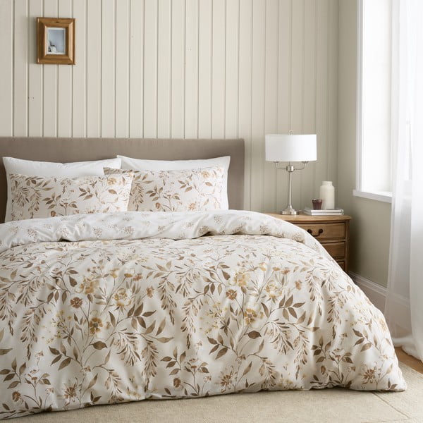 Set copripiumino e federa bianco e beige per letto singolo 135x200 cm Isadora Floral – Catherine Lansfield-image-1