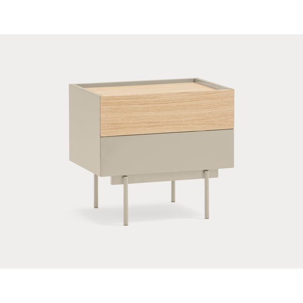 Comodino beige/tonalità naturale con decoro in rovere Otto - Teulat-image-4