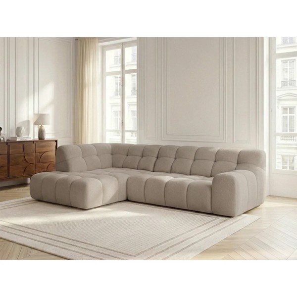 Divano angolare beige allungabile/con movimento relax elettrico (con penisola a sinistra/a L) Andre – Bobochic Paris-image-3