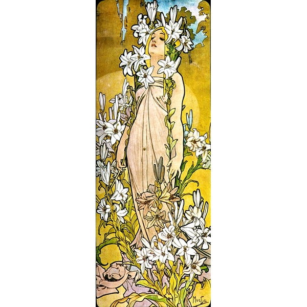 Riproduzione di un dipinto, 30 x 80 cm Alfons Mucha - The Flowers Lily - Fedkolor