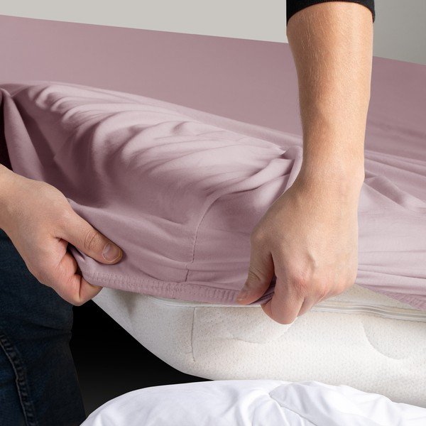 Lenzuolo con angoli rosa polveroso in jersey 160x200 cm Amber – Restilo-image-1